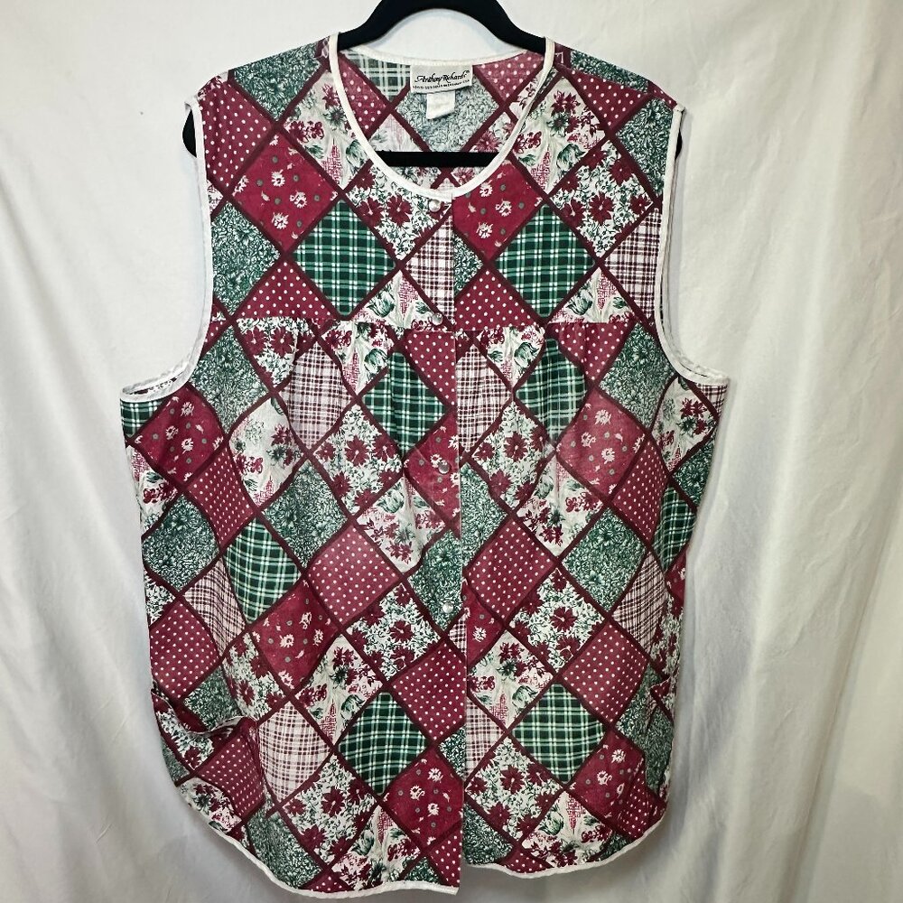 Vintage Anthony Richards 2X Pearl Snap Sleeveless Smock Top Western Cottagecore